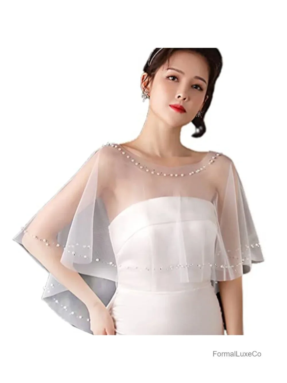 Beaded Tulle Wedding Capelet Shawl Wrap Bridal Shrug Party Evening